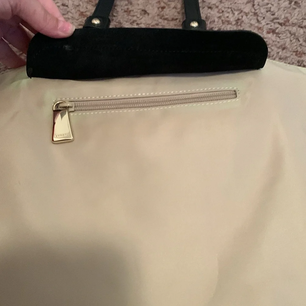 FURLA beige nylon and leather zippered tote. - Picture 3 of 9